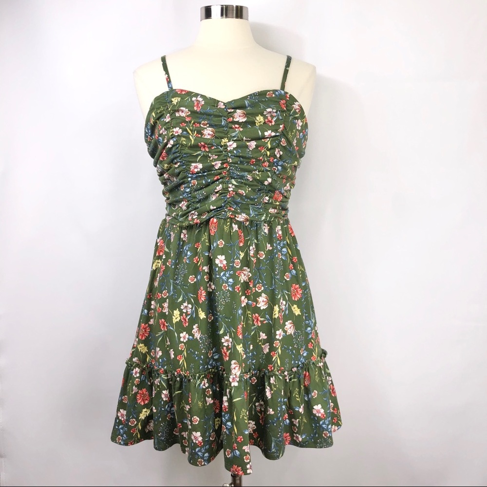 SOLD- ABOUND Green Floral Ruched Mini Sundress L - Picture 3 of 5